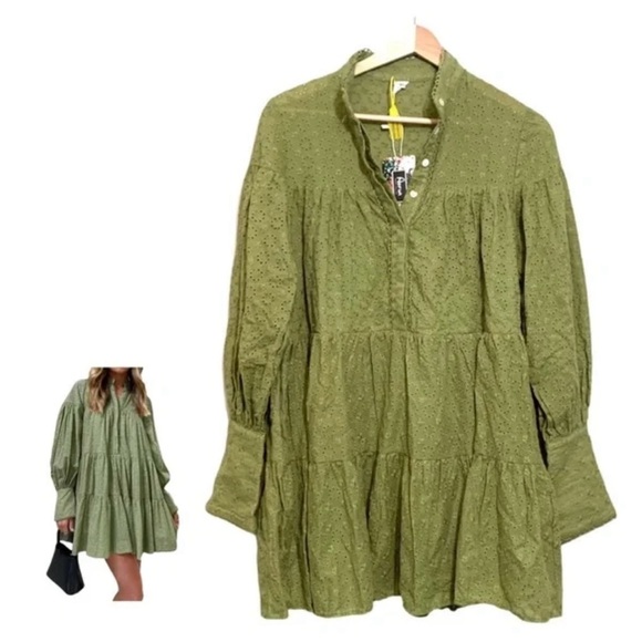 Women's Bohemian Floral Print Button Down Long Lantern Sleeve Shift Tunic Dress - Picture 1 of 15